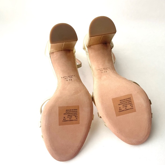Kate Spade Flamenco Gold Leather Block High Heel Sandals Ankle Strap Heels 9.5 - Picture 14 of 14